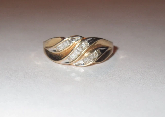 1/4ctw Natural Diamond Baguette Cluster Ring Wavy 10K Yellow Gold Size 7.5