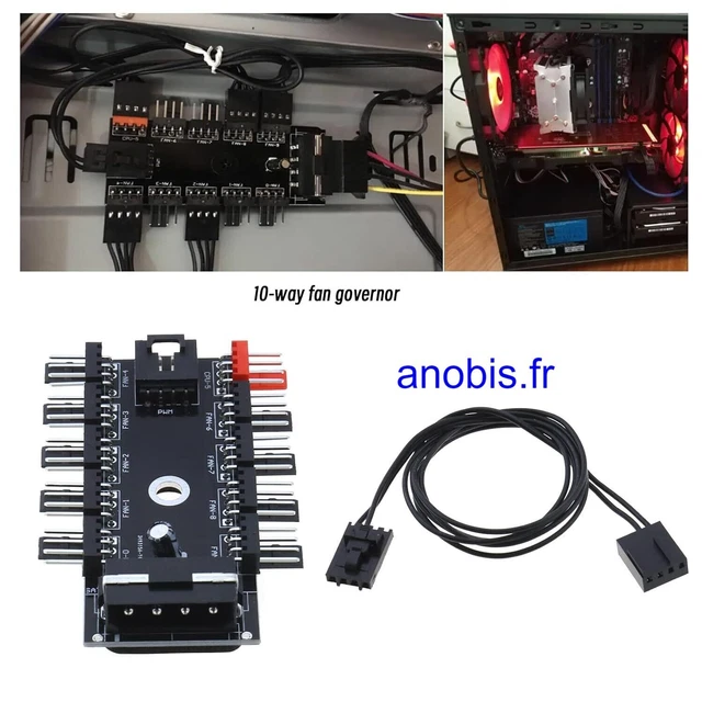 Répartiteur 10 Ports pour alimentation de ventilateur de PC
