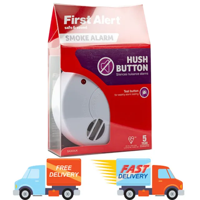 First Alert SA300UK  Ionisation Smoke Alarm with Test & Hush 9V Battery Included 2