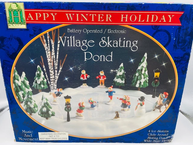 Happy Village Holiday Village Skating Pond Musical Movement Battery Operated