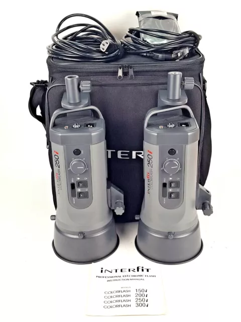 Pair of Interfit Colorflash 250i Monolight/Strobe Photography With Cables & Bag