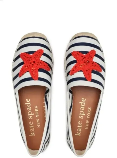 KATE SPADE Uptown Stripe Red Starfish Espadrilles Flat  Nautical Beach Women's 9