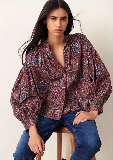 Ba&sh Ulys Haut Chemisier Bouton vers le Bas Coton Imprimé Floral Bohémien XS-0