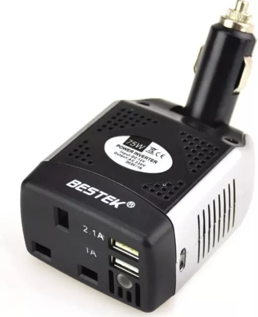 75W Car Power Inverter 12V DC to AC 230V Converter 2 USB Charger UK Plug Socket