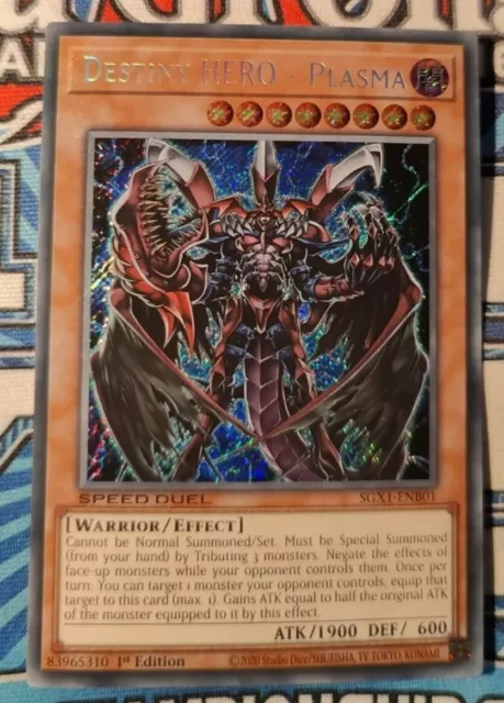 Yugioh DESTINY HERO PLASMA SGX1 SECRET 1ST ED NM