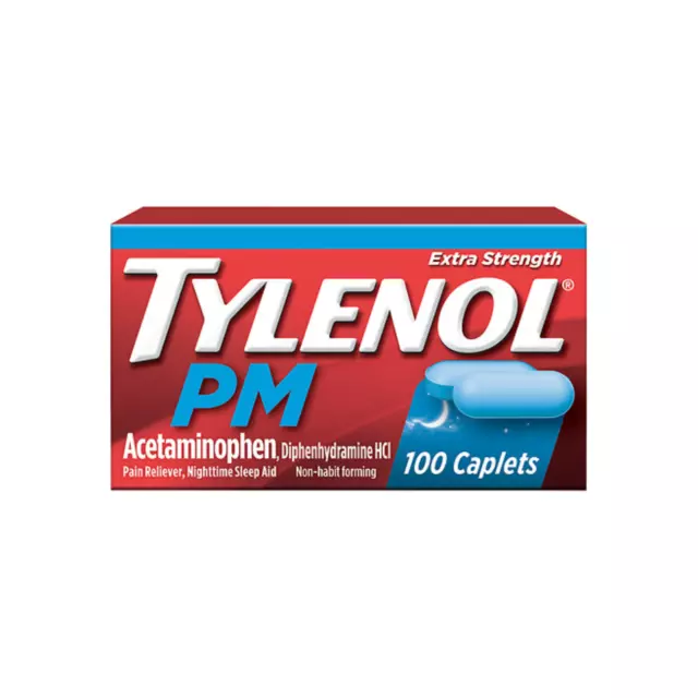 Tylenol PM Extra Strength Pain Reliever Nighttime Sleep Aid 100 Caplets NIB