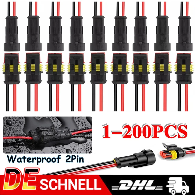 5 Paar KFZ Stecker Steckverbindung Steckverbinder Auto Wasserdicht Kabel 2 Polig