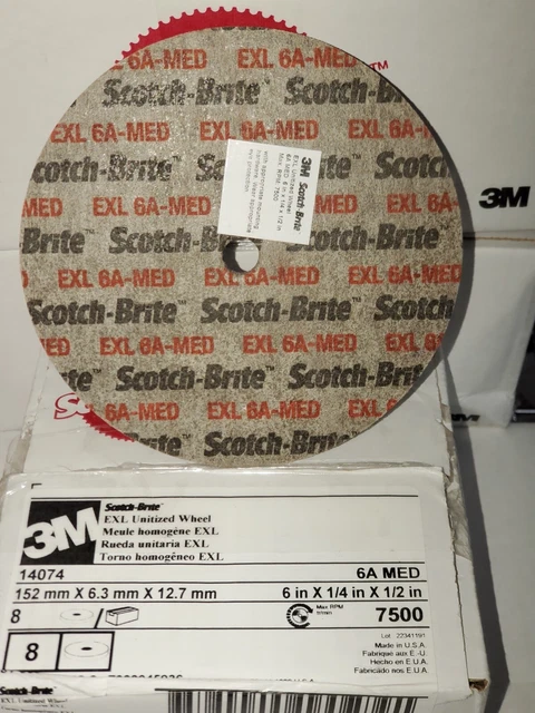 3M Scotch-Brite EXL 6” x 1/4” x 1/2” Deburring Finishing Polishing Wheel 6A Med