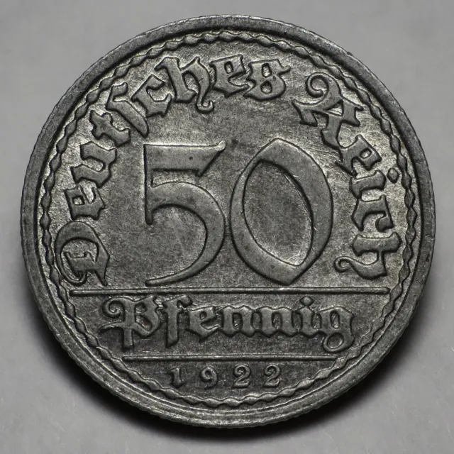 Germany Weimar Republic 1922 F 50 Pfennig KM#27 AU