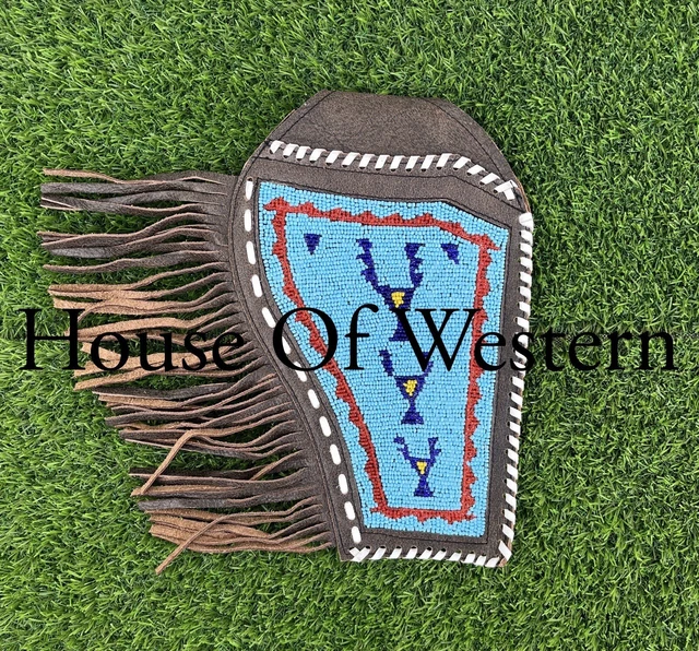 Native American Beaded leather Gun Holster Holder Beaded Gun Cover Gun Holster