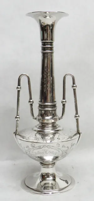 C.1891 Aesthetic Era Sterling Silver Ball,Black & Co Craftsmans Lodge Bud Vase