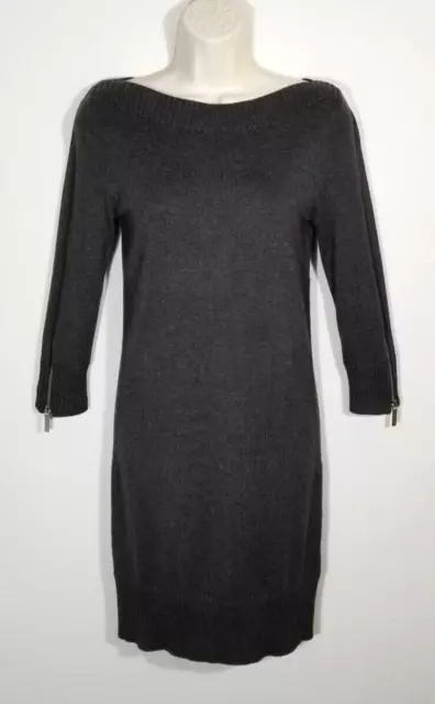 Michael Michael Kors Women Size XXS Knit Sweater Dress Gray Boat Neck Zip Sleeve