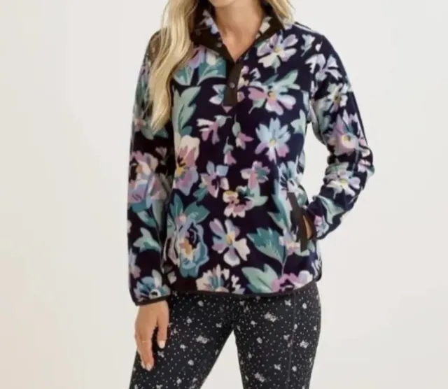 NEW Vera Bradley Womens XL Blue Navy Garden Floral Spring Fleece Pullover NWT$75