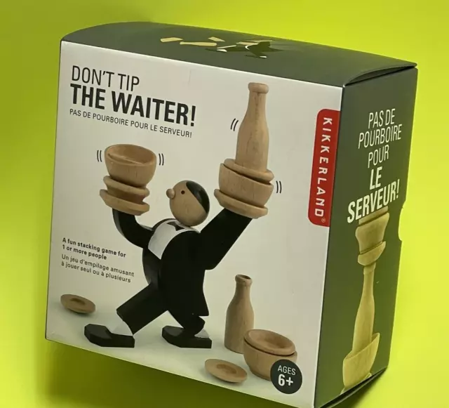 Kikkerland Don’t Tip The Waiter!  Fun Stacking Game Complete Wood Pieces