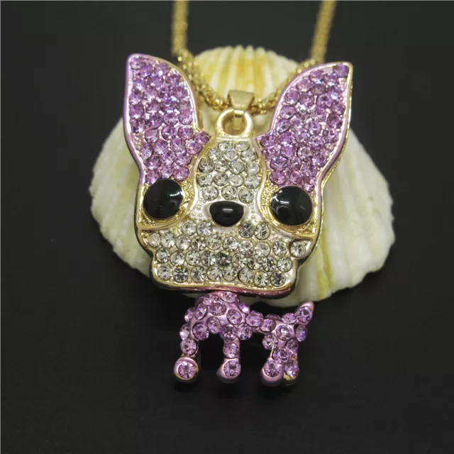New Purple Bling Cute Puppy Dog Crystal Betsey Johnson  Pendant Women Necklace