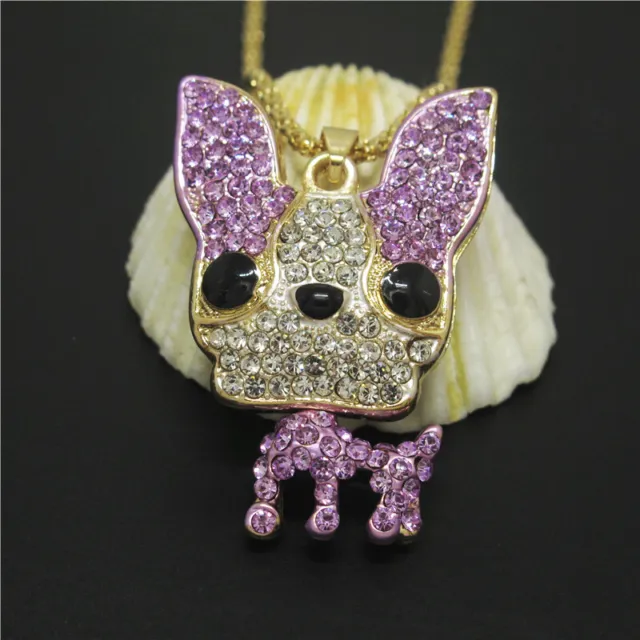New Purple Bling Cute Puppy Dog Crystal Holiday gifts Pendant Women Necklace