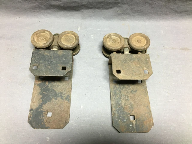 Antique Pair Vintage Parlor Pocket Door Rollers Pulleys Sliders Old 1462-21B 2