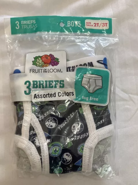 New Fruit of the Loom Toddler Boys Underwear 2T/3T 3 Pairs Days of the Week