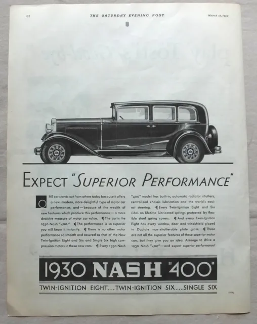 used ORIGINAL B&W FULL-PAGE  1930 NASH 400 AUTOMOBILE MAGAZINE PRINT AD