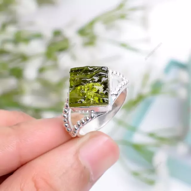 Moldavite 925 Argent Sterling Bijoux Ring-Statement Ring