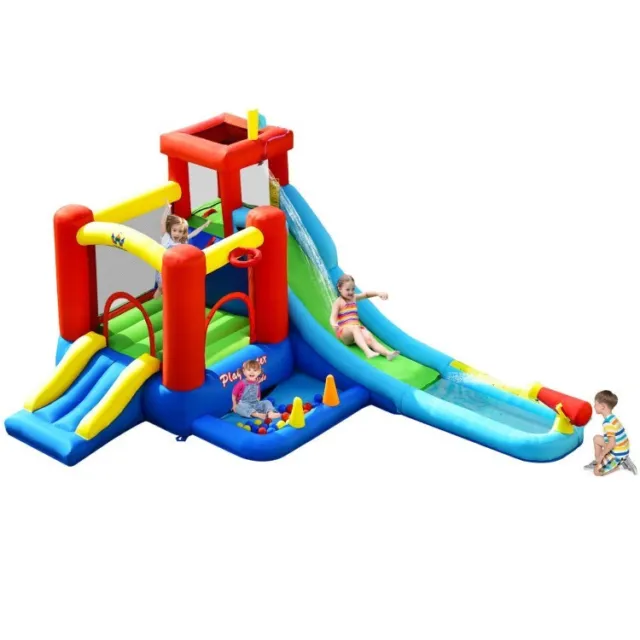 9-in-1 Inflatable Water Slide Kids Bounce House Castle Water Park without Blower