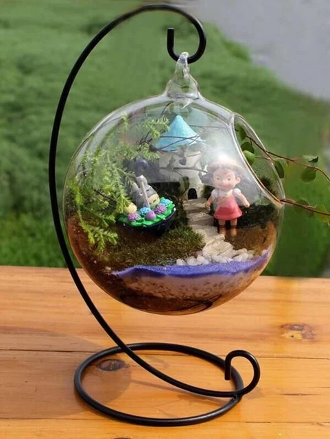 Desk Glass Hanging Fish Bowl Tank with Stand Fish Homes Small Table  2