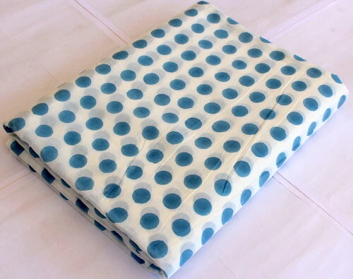 Ind Bleu à Pois Imprimé 100% Tissu Coton Handmade 4.6m Artisanat de Couture