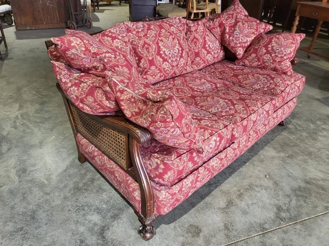 Antique 3 piece suite  20thC bergere sofa 24 feather cushions 2 bergere armchair