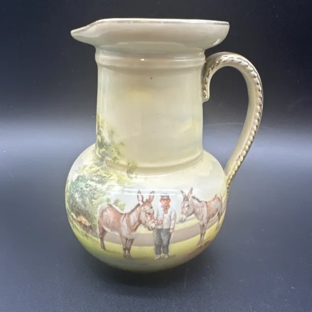 Antique Royal Bayreuth Bavaria Donkey And His Boy landscape pitcher creamer 5 In