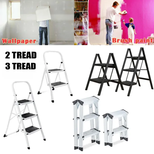 2 3 Step Ladder Stool Kitchen Home Folding Non Slip Ladder Heavy Duty Compact
