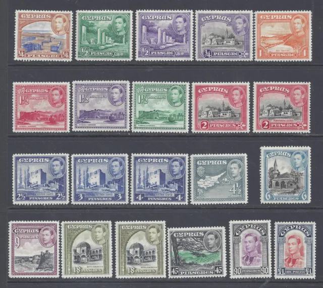 CYPRUS GVI  1938-51   SET OF 19 + 2 MINT HINGED  SG 151/163, 155c, 160a