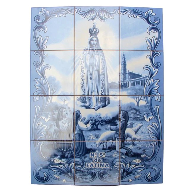 Our Lady of Fatima Apparition Blue Portuguese Ceramic Tile Art Wall Panel