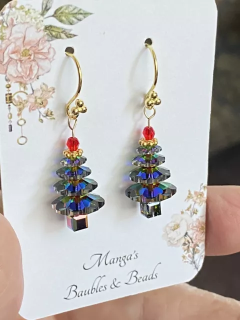 Swarovski￼ Crystal Christmas Tree Dangle Earrings 14kt GF