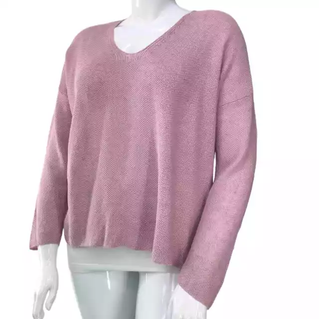 Eileen Fisher Womens Size M Organic Linen Sweater Textured Knit V Neck Soft Top