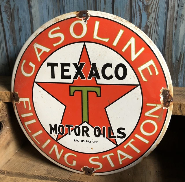 VINTAGE TEXACO MOTOR Oils Gasoline Filling Gas Station Porcelain Metal