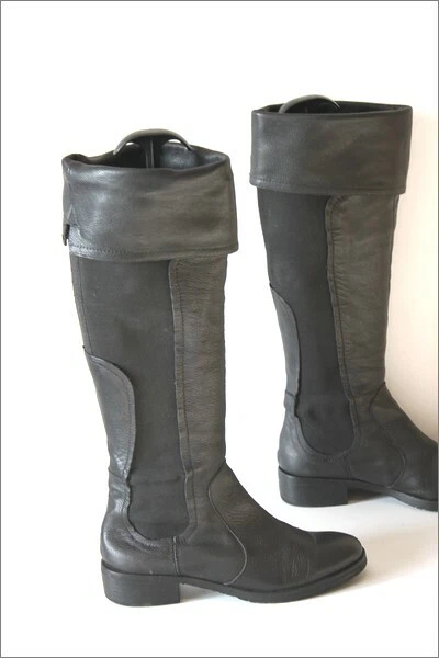 SAN MARINA Bottes à Revers Cuir Grainé Bandes Elastiquées Petits Talons T 38 TBE