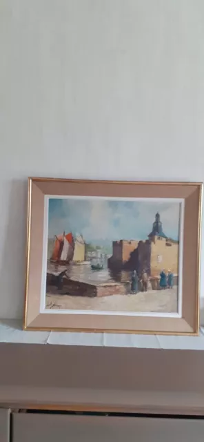 Paysage Marin : Concarneau . Hst 10P . Peinture Au Couteau. Tableau Ancien Signé