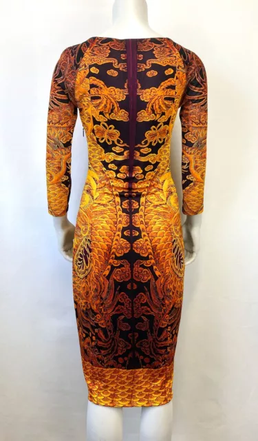 NWT ROBERTO CAVALLI Gold Multicolor Baroque Print Knitted Dress 38 2 ...