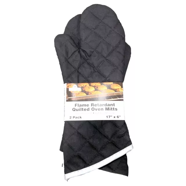 1 Pair COMMERCIAL GRADE Flame Retardant Quilted Oven Mitts Kitchen Heat Gloves