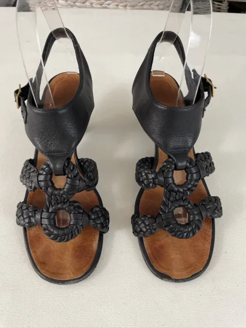 CHIE MIHARA BLACK Leather Kitten Heel Sandals Sz 37 US 6.5-7 $11.00 ...