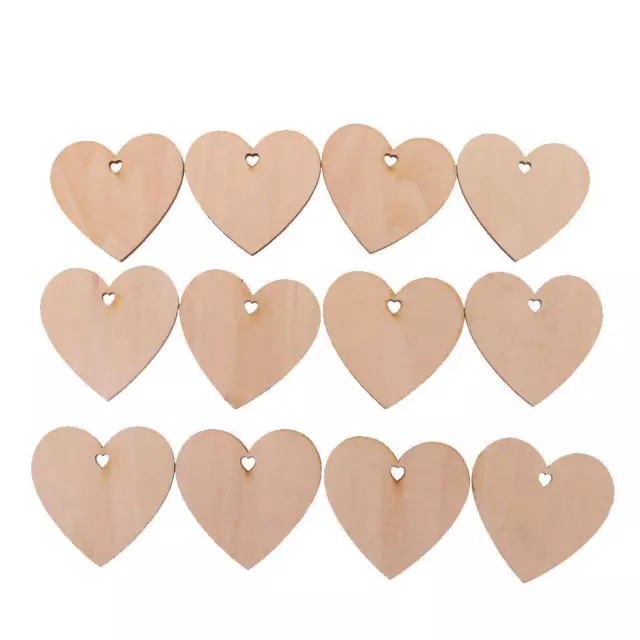 100Set Unfinished Unpainted Natrual Wood Pieces Heart Slice Party Decors