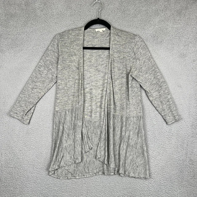 Eileen Fisher Sweater Womens Small Gray Open Front Knit Cardigan Linen Blend