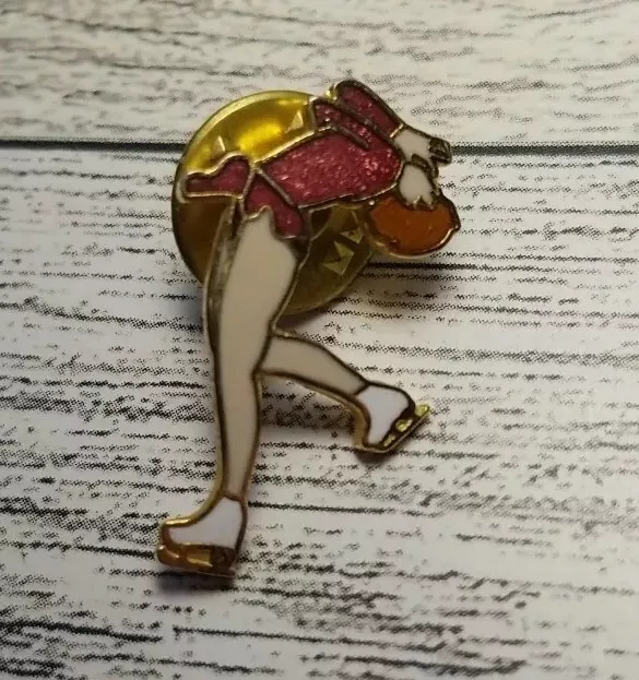 Vintage Figure Ice Skater Skating Enamel Lapel Hat Bag Pin Layback Spin