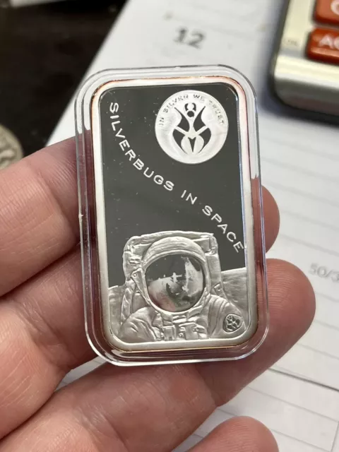 Silverbugs In Space 1oz Fine Silver Art Bar NA Mint w/ Capsule