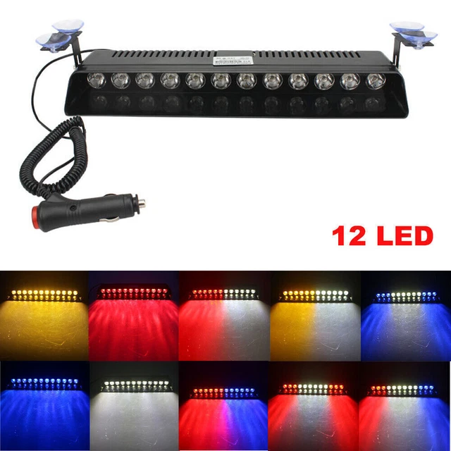 Car 12-LED Emergency Warning Beacon Strobe Light Bar Windshield Dash Hazard Lamp