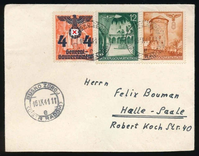 Generalgouvernement Nr. 18, 41, 43 MiF Brief BUSKO ZDROJ 1941 - HALLE #129790