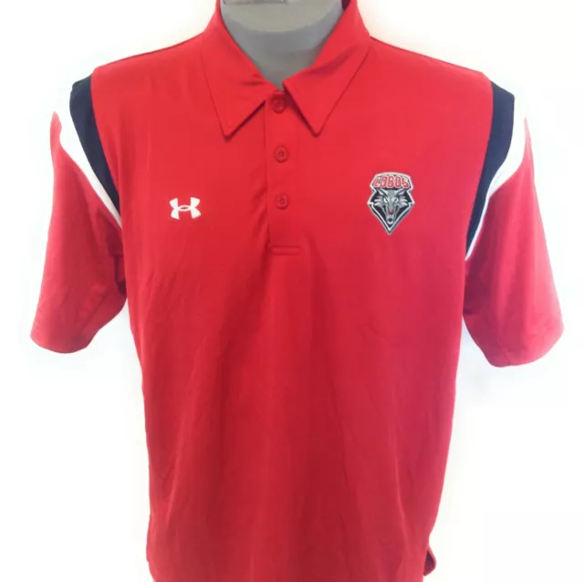 Mens Under Armour UA New Mexico Lobos Red White Black NCAA Polo Golf Shirt