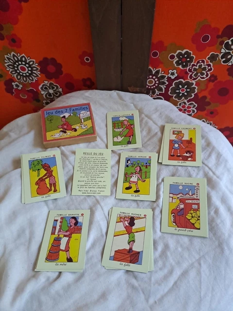 Vintage Set of 7 Families Playing Cards Marc VIDAL A la Campagne Brunoy Complete