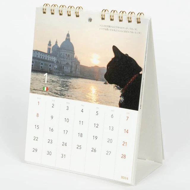 Greeting Life 2024 calendar 12 months with a cat who traveled to Europe Tabletop 2