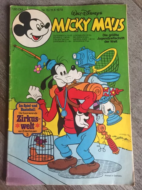 MICKY MAUS ° HEFT ° COMIC  ° Nr 15 ° 1978 ° 11.04 ° mit Beilage ° Zirkuswelt